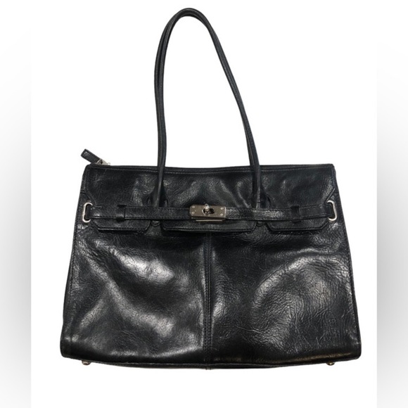 Wilsons Leather Handbags - Wilson’s Leather Black Leather Front Lock Shoulder Bag